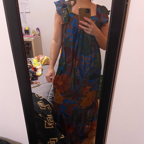 NWT FARM ANTHROPOLOGIE DRESS MAXI BLUE PRINT S - Picture 1 of 5